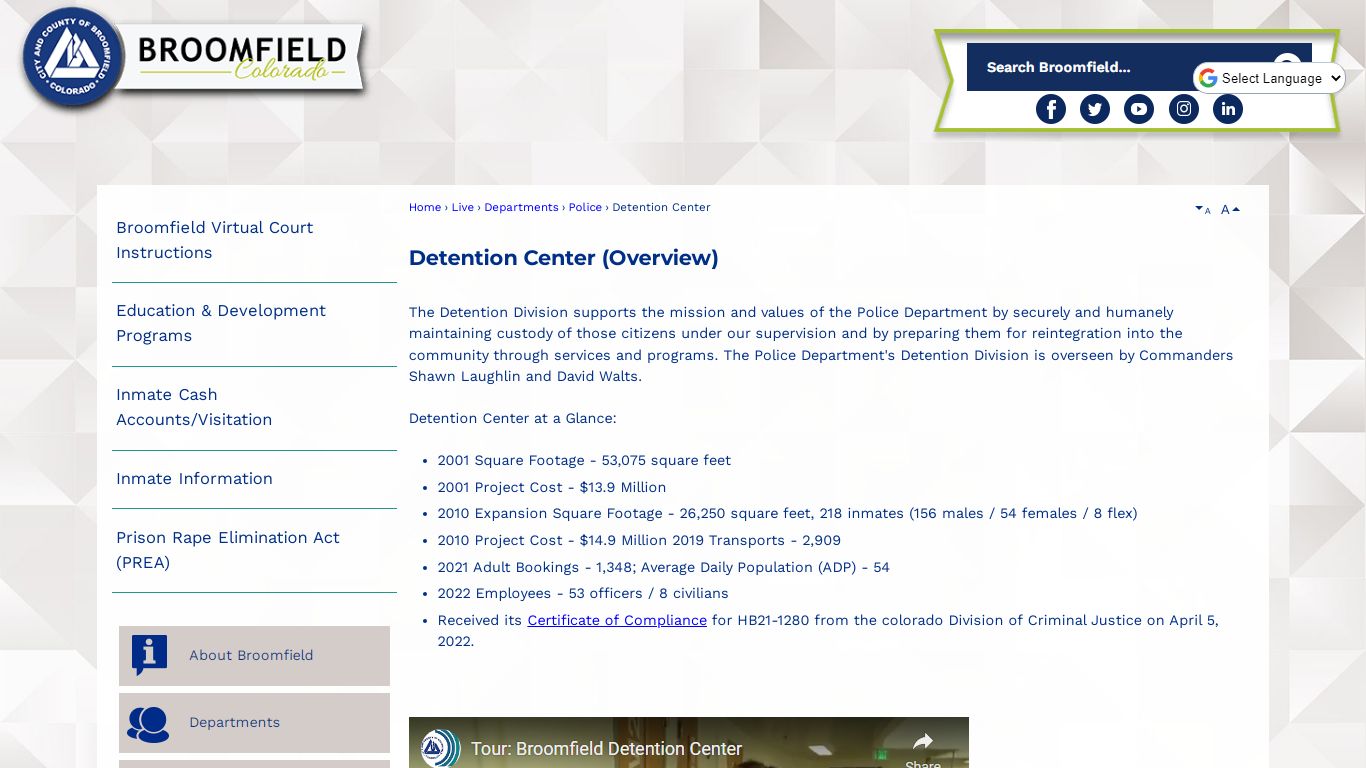 Detention Center (Overview) - City and County of Broomfield